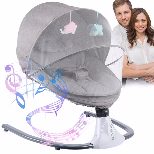 Electric baby bouncer with remote control, music, and insect screen