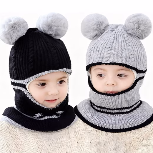 Baby Unisex Balaclava, 2-Pack, Cute Bear Toddler Earflap Beanie, Warm