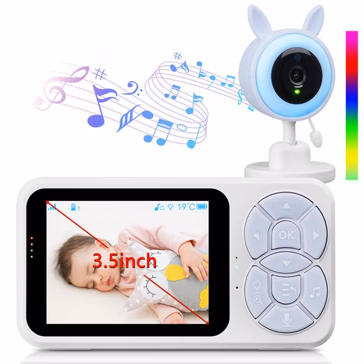 Baby monitor with camera & display – 3.5" IPS monitor, night vision 1-piece set, VOX, two-way communication, temperature monitoring & lullabies