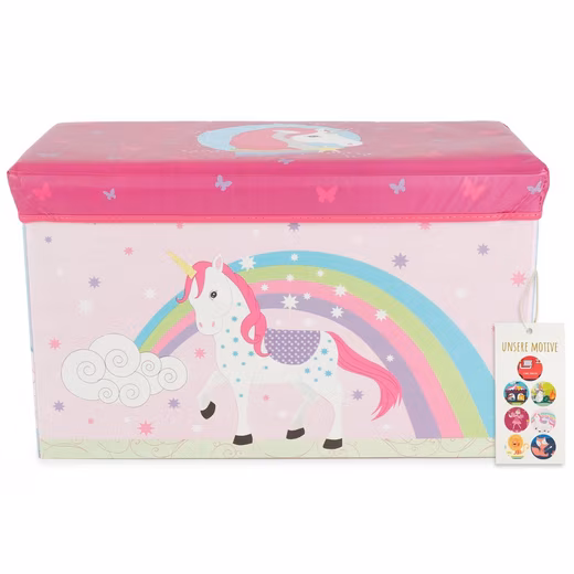 Bieco toy chest, storage box with lid, unicorn design, 60L, foldable toy box
