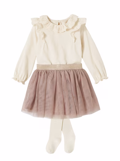 Top & Skirt Festive Girl Baby Set: Shirt & Tulle Skirt