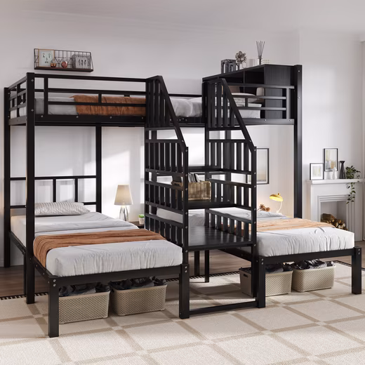 Iron bunk bed with three sleeping places