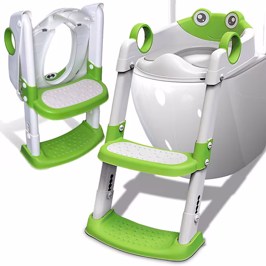 Toilet trainer for children, toilet seat with steps, non-slip, PU padding, foldable