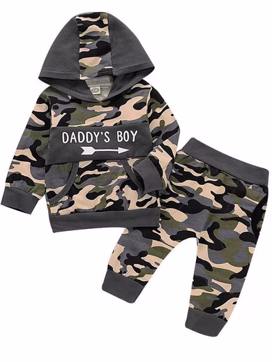 Baby Boys' Long-Sleeved Hoodie Top & Pants Outfit Camo Baby Clothes
