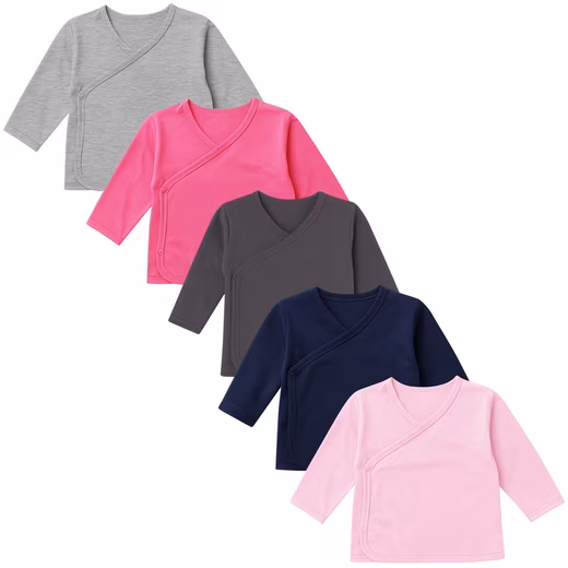 Wrap Shirt Set of 5 for Girls and Babies, Long Sleeve, 100% Cotton