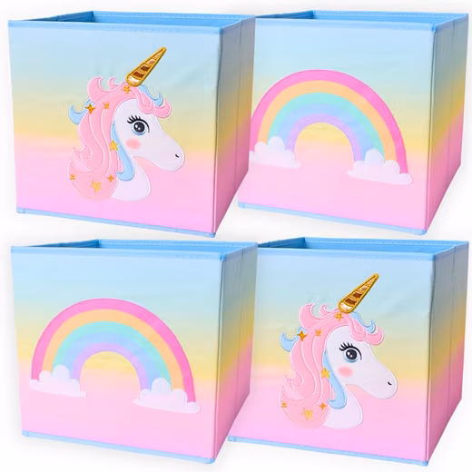 Toy chest, 4-piece storage box, unicorn rainbow embroidered