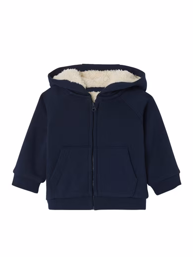 Baby cardigan with hood and teddy fleece lining