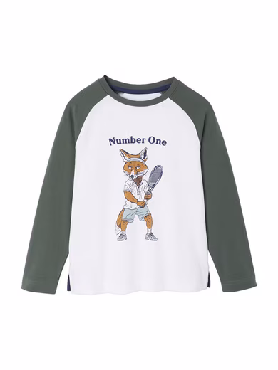 Long-sleeved shirt for boys, featuring a fox and made from recycled cotton