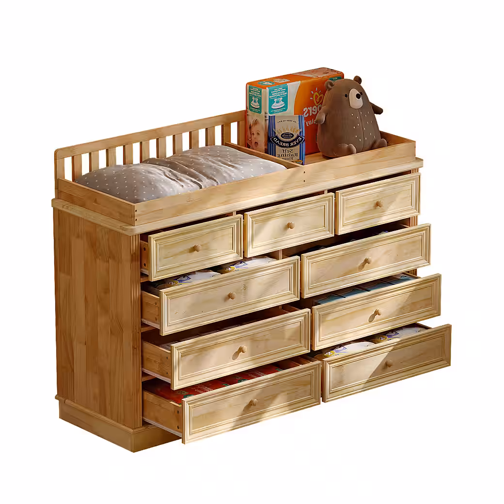 Changing Chest of Drawers in Natural Colour, Pine Wood, 140×48×102 cm - Image 2