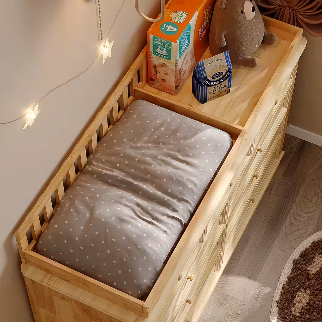 Changing Chest of Drawers in Natural Colour, Pine Wood, 140×48×102 cm - Image 5