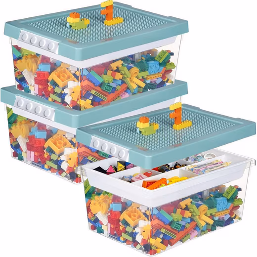 Toy chest storage box with removable lid and tray, PP blue