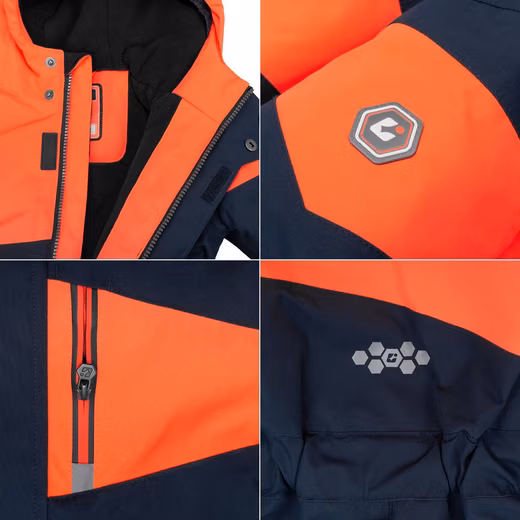 Snowsuit, children's ski suit, dark navy/neon orange - Image 2