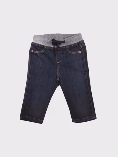 Straight-leg organic denim baby jeans with ribbed waistband