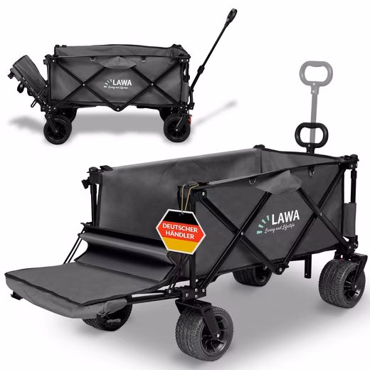 Foldable handcart without roof, with brake, 100kg load capacity, 120cm long, extendable