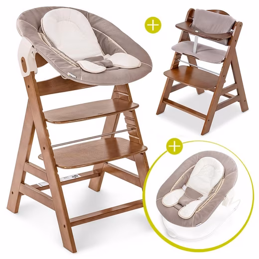 Alpha Plus Walnut Newborn Set High Chair