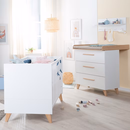 Leon Baby Furniture Set - made of wood - in white with Othello oak decor