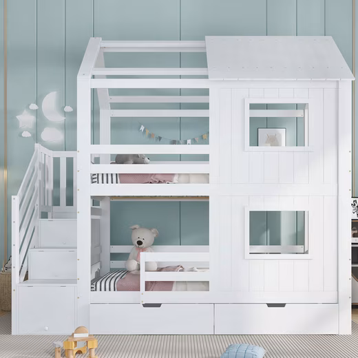Bunk Bed 90x200 Children's Bed with Storage & All-Around Fall Protection