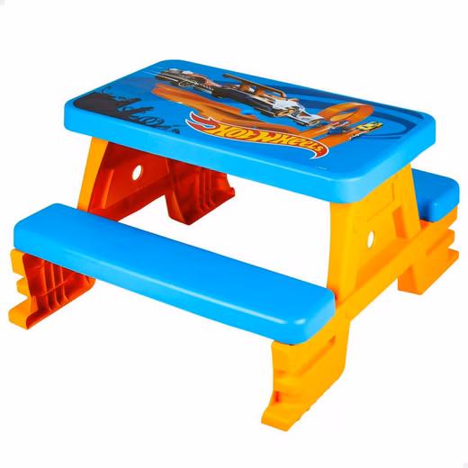 Children's seating set, children's table, garden table, seating group, picnic table, Hot Wheels blue