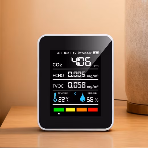 Indoor air quality sensor, air quality monitor, CO₂ HCHO TVOC detector, CO2 measuring device (with USB-C charging, 1200 mAh battery, 1 pc., with temperature and humidity display, digital LED display, CO₂ alarm), ideal for home, office, school or other indoor spaces
