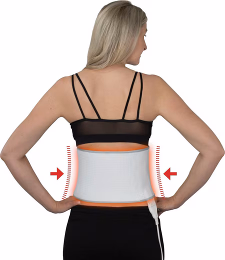 Abdominal and back support belt with integrated heating pad Relieves acute back pain, supported by therapeutic heat
