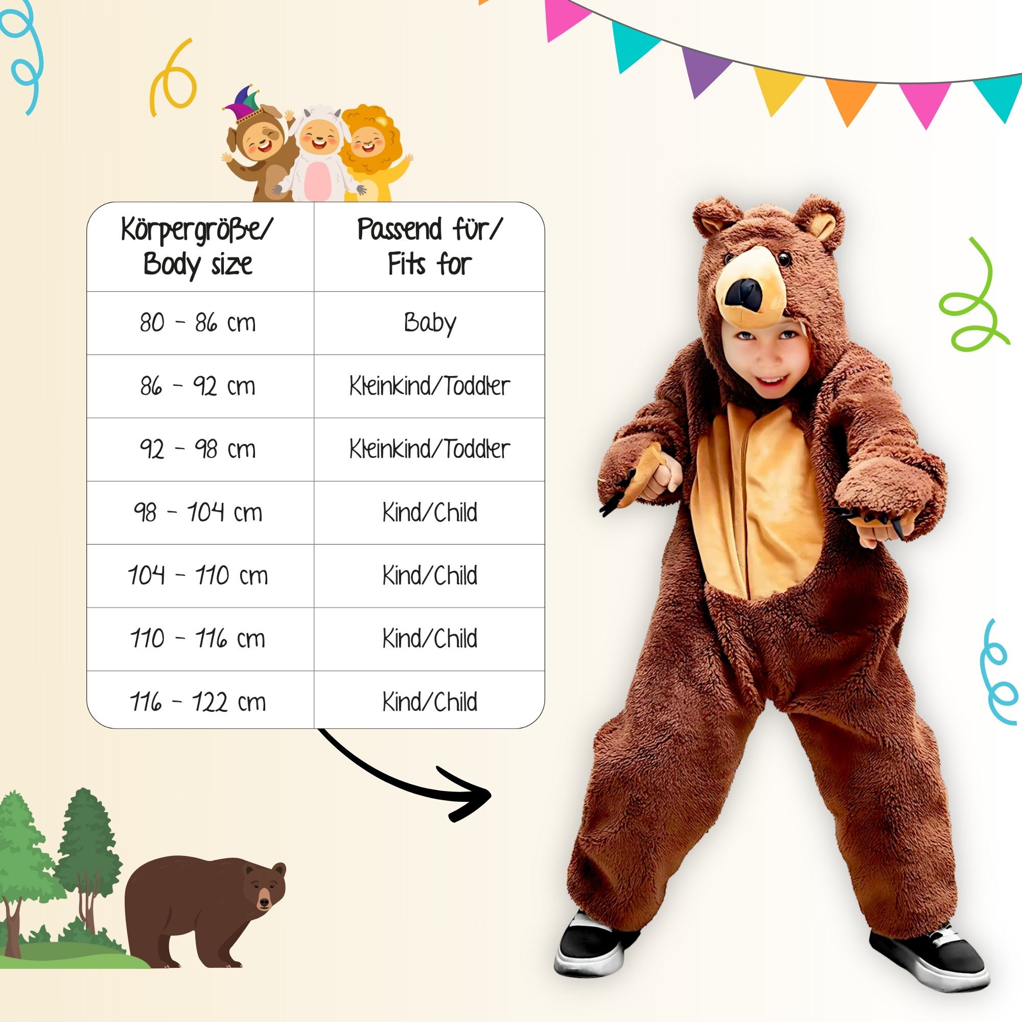 Brown bear costume, F67, children's, carnival, Mardi Gras - Image 7