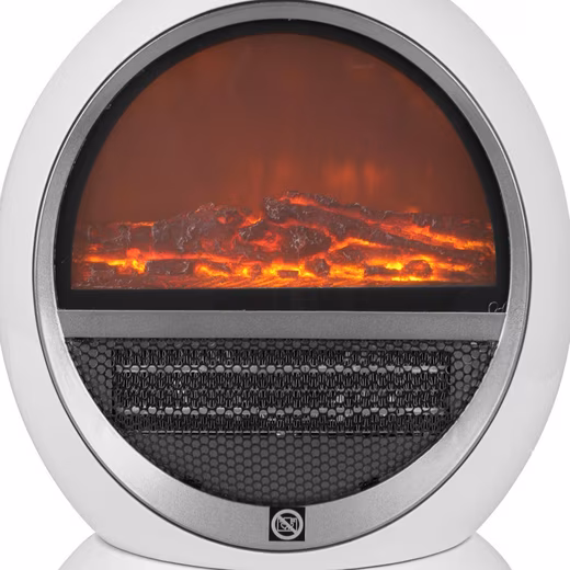 Fan heater 1500 W, electric fireplace with fireplace look, LED flame effect, 2 heat settings, white
