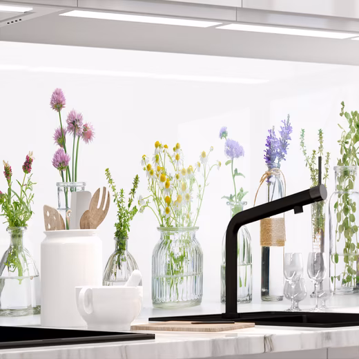 Kitchen backsplash HERB GLASSES (glass look) (Premium), 1.5mm, self-adhesive, adheres to a particularly wide range of surfaces