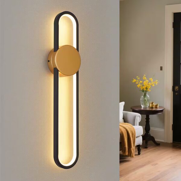 LED Indoor Wall Light, Black, 12W, Staircase Lamp, 60cm, Hallway Lamp, Modern, 3000K Integrated LED, warm white, minimalist wall lighting for bedroom, living room, hallway