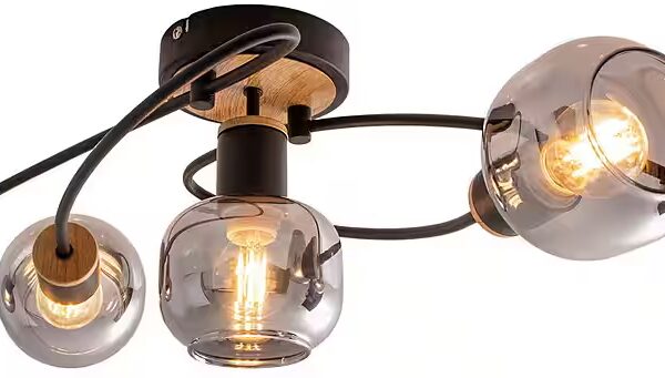 Fumoso ceiling light without light bulbs, 5-light, E14, dark tinted glass, curved shape, black, natural