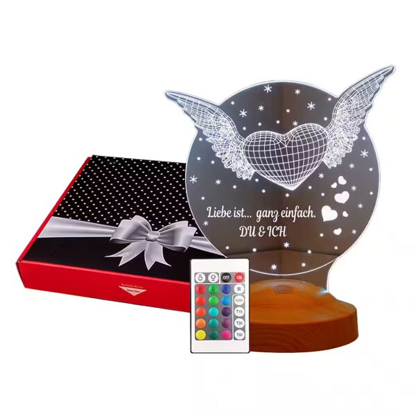 Bedside Lamp Flying Heart 3D Multicolor Night Light Wedding Gift Integrated 7-color light, Valentine's Day gift for wife, her, partner, girlfriend