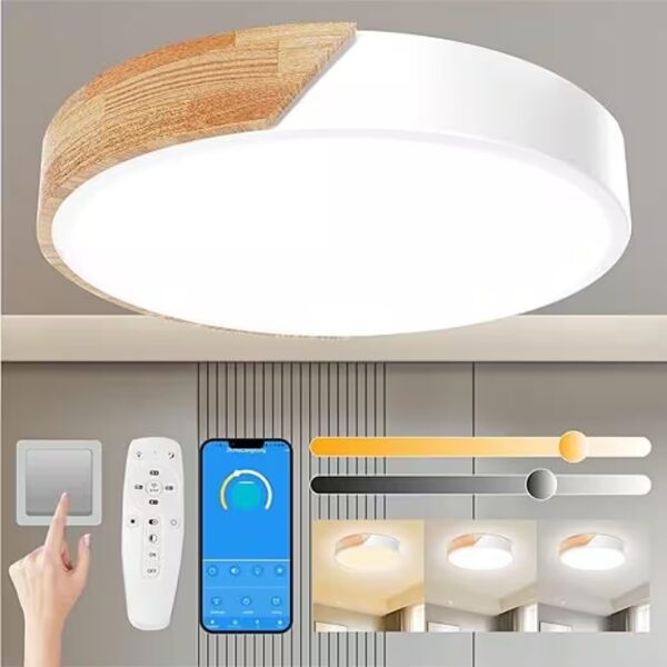 LED ceiling light 24W - modern light, wooden ceiling light, dimmable ceiling 3000k-6000k