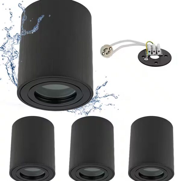 Surface-mounted ceiling lights, set of 4, IP44, round aluminum ceiling spotlights for bathroom & kitchen, black without light source, surface-mounted LED spotlight, surface-mounted spot, ceiling spotlight