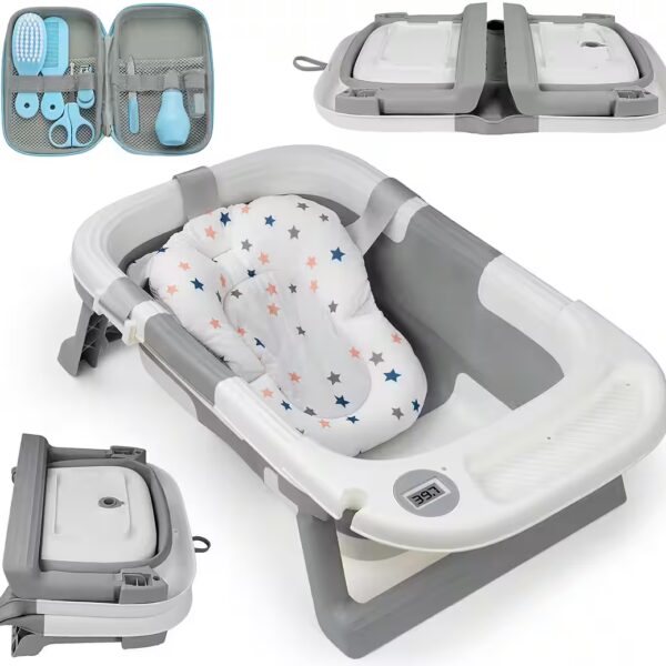 Twistshake Baby Bathtub, Foldable, with Baby Care Set (1-piece), with anti-slip bath cushion, baby bathtub