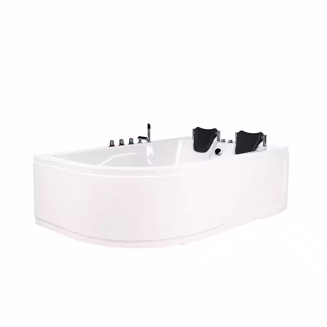 Whirlpool bathtub BLUE OCEAN - XL 180 x 120 cm (including neck pillow, fittings and whirlpool pump), ABS sanitary acrylic, corner bathtub, 2 persons