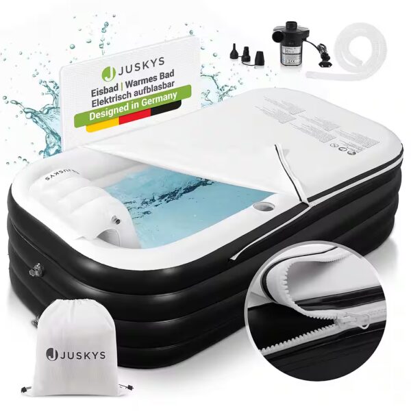 Bathtub 400 L, inflatable, space-saving, with backrest, pump and cover