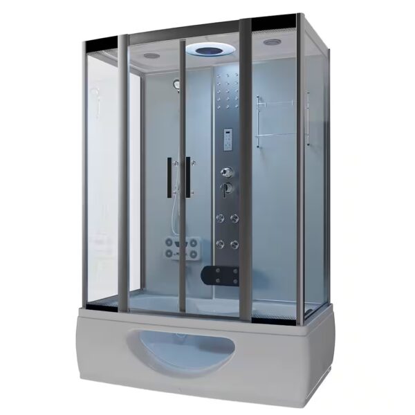 Corner shower IKARIA, acrylic bathtub with all-around safety glass, color light therapy