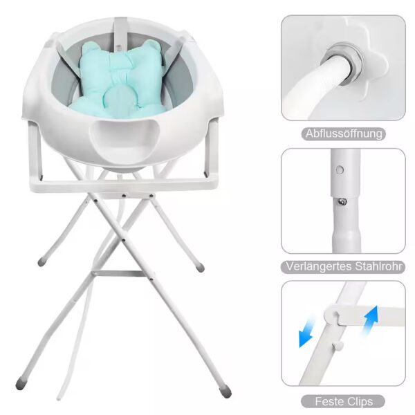 Baby bathtub with stand, baby tub with bath mat, foldable