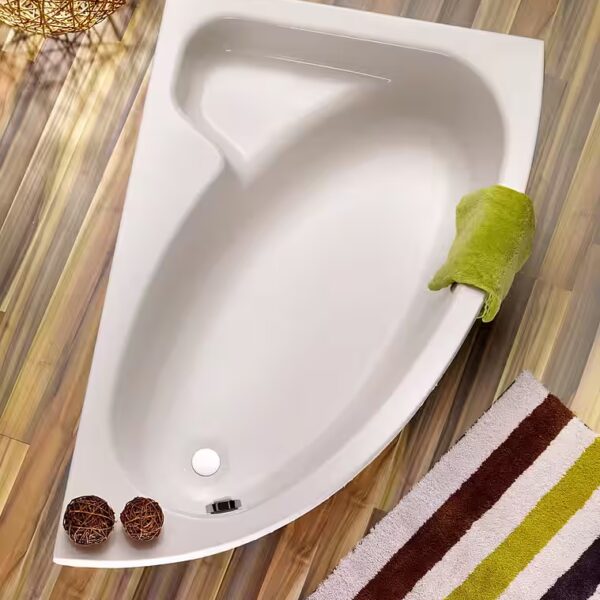 Salinas corner bathtub (3-piece set), with base and drain fitting