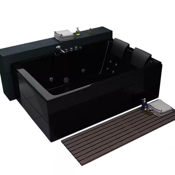 Luxury LED Whirlpool Bathtub, Black, 180x120 cm + Heater + Hydrojets + Ozone