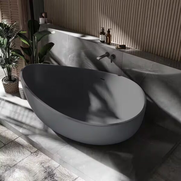 WAVE STONE bathtub Freestanding bathtub made of cast mineral material, matte grey - 180 x 110 cm