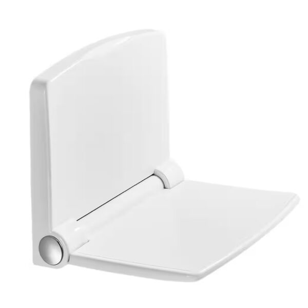 Wall-mounted folding shower seat, for seniors & children, folds 90°, rectangular, white