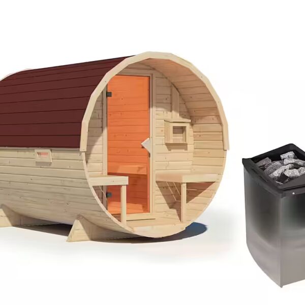 Sauna cabin, barrel sauna, 38mm sauna heater, 9kW, built-in control unit, including roof shingles