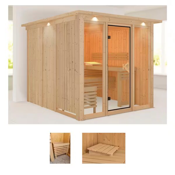 Artja Sauna WxDxH: 240.5 x 248 x 202 cm, 68 mm, natural finish, without oven