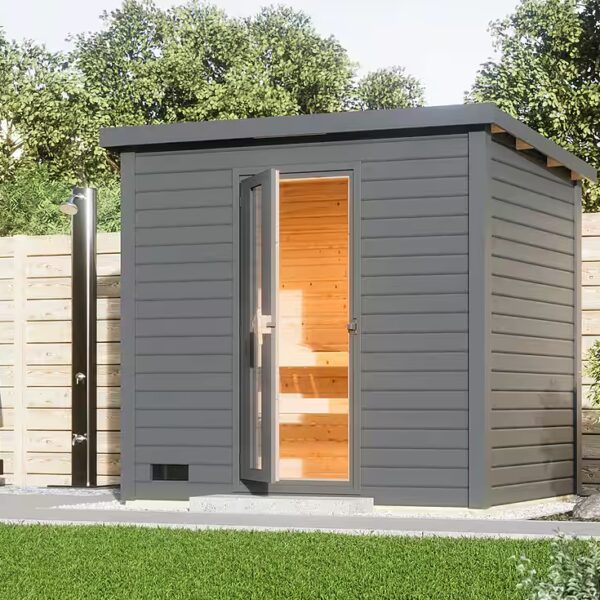 Sauna house sauna house 38mm Melo 3 oven 9 kW integrated. Ctrl terra gray