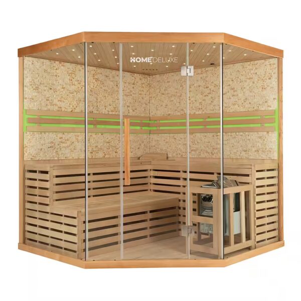 Traditional Sauna SKYLINE BIG - XL with artificial stone wall