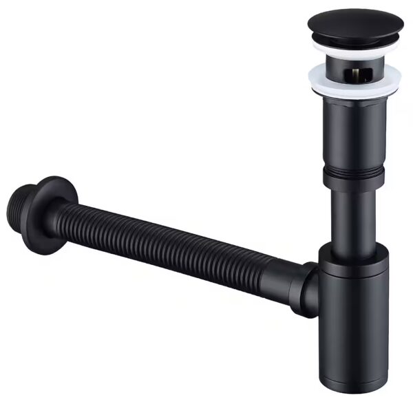 Pop-up drain fitting with overflow, universal tubular siphon set