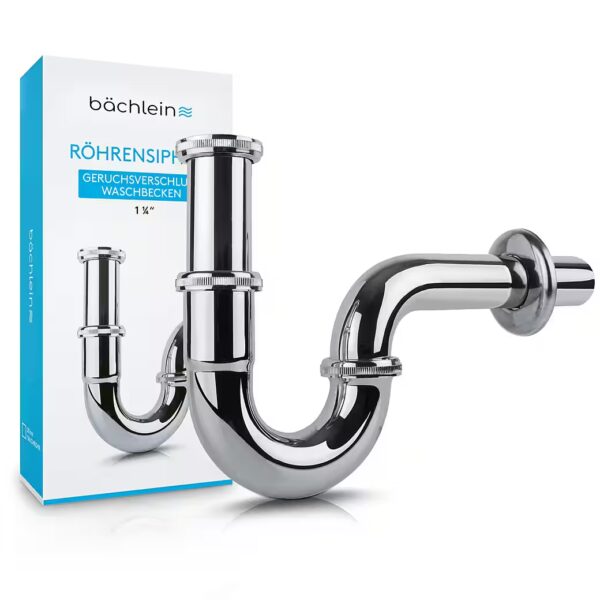 Universal siphon (Flexible washbasin drain, matte black), Easy installation - High-quality chrome drain