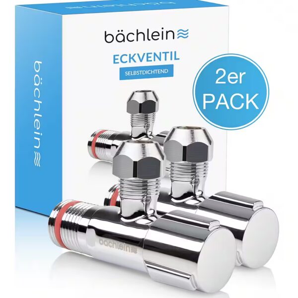 Angle valve set of 2 with screw or quick-release fastener - self-sealing