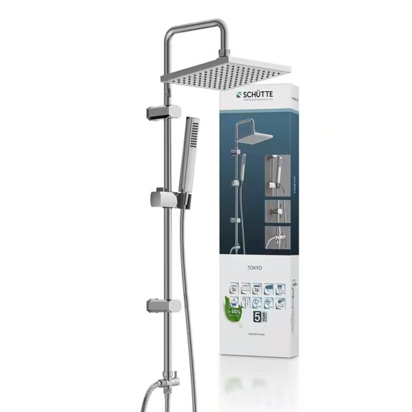 TOKYO shower set Height 99 cm, 2 spray patterns, 10-piece set, including water-saving seal, anti-limescale, height-adjustable, stainless steel rod