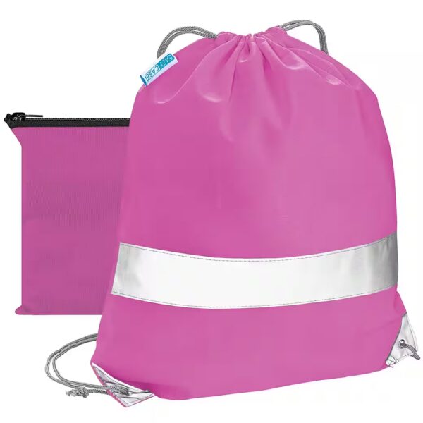 Gym bag with reflectors and pocket (with pocket), Gym bag for school sports, reflective sports bag, festival bag, pink